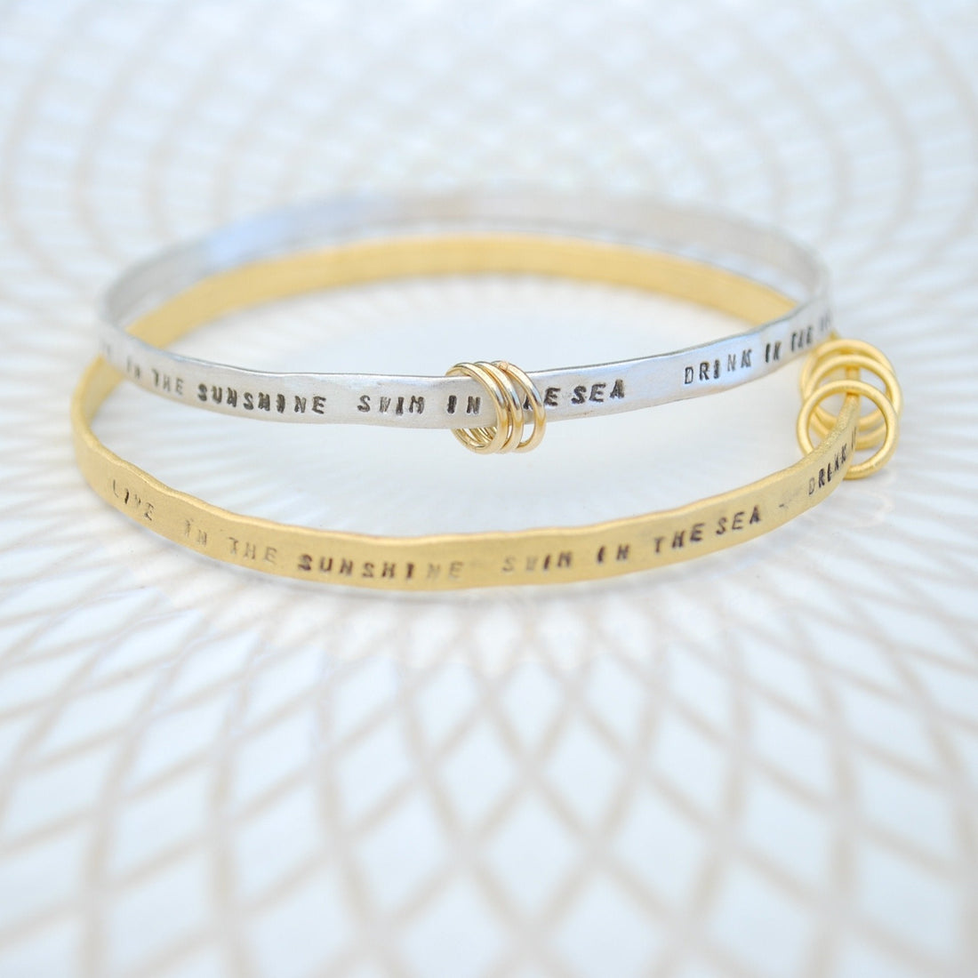 "Live in the sunshine, swim the sea, drink the wild air" Ralph Waldo Emerson quote bangle - Chocolate and Steel