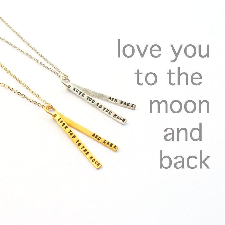 "Love You to the Moon and Back" quote necklace - Chocolate and Steel