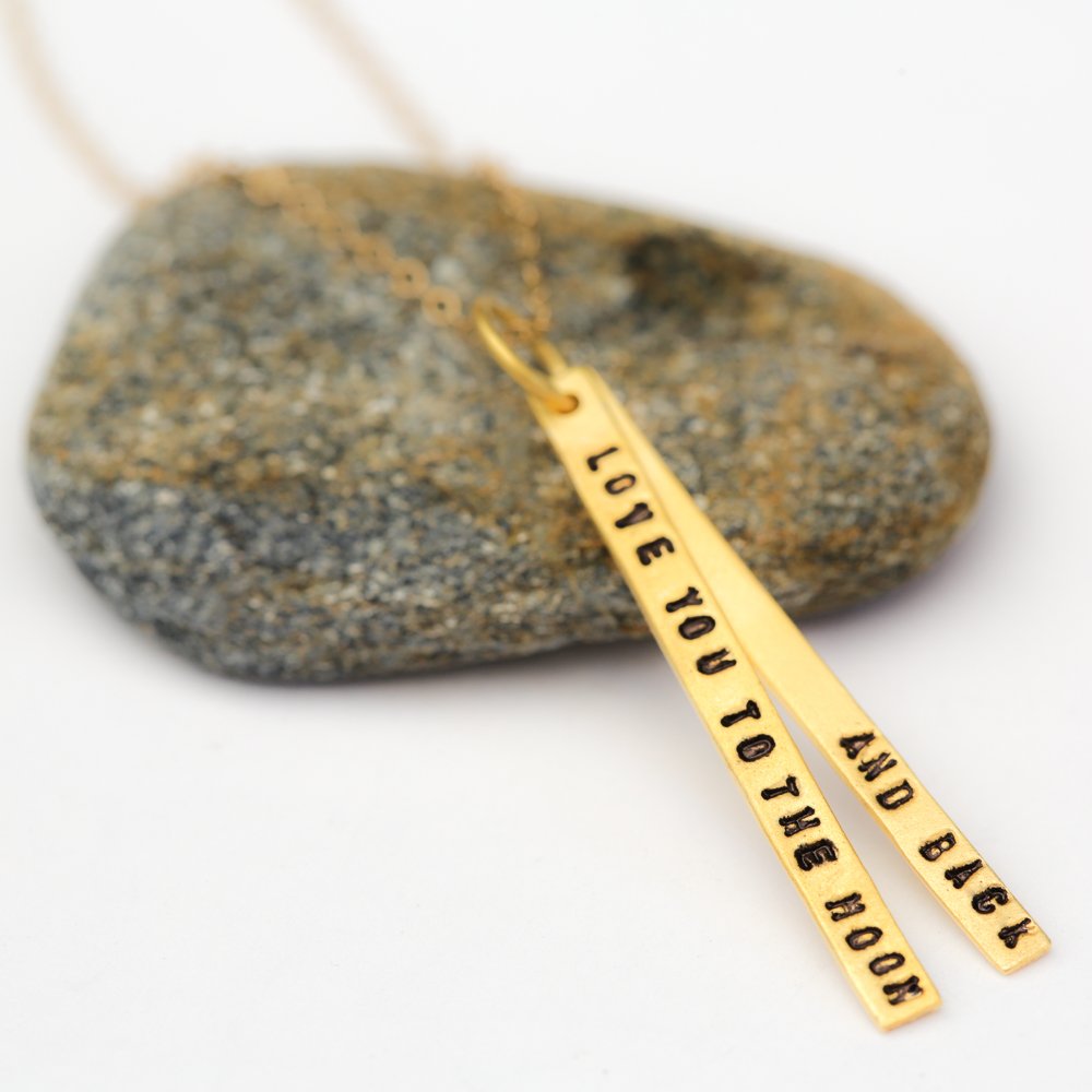 "Love You to the Moon and Back" quote necklace - Chocolate and Steel