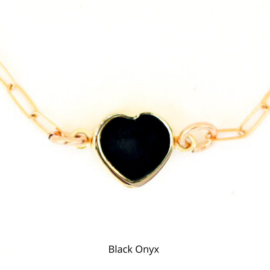 Mia Gemstone Birthstone Heart Bracelet - Chocolate and Steel