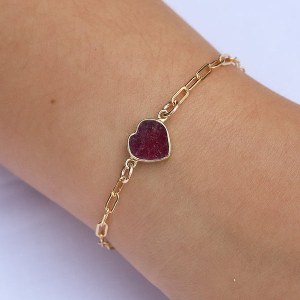 Mia Gemstone Birthstone Heart Bracelet - Chocolate and Steel