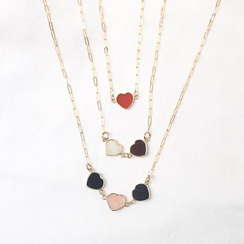 Mia Gemstone Heart Necklaces Birthstones - Chocolate and Steel