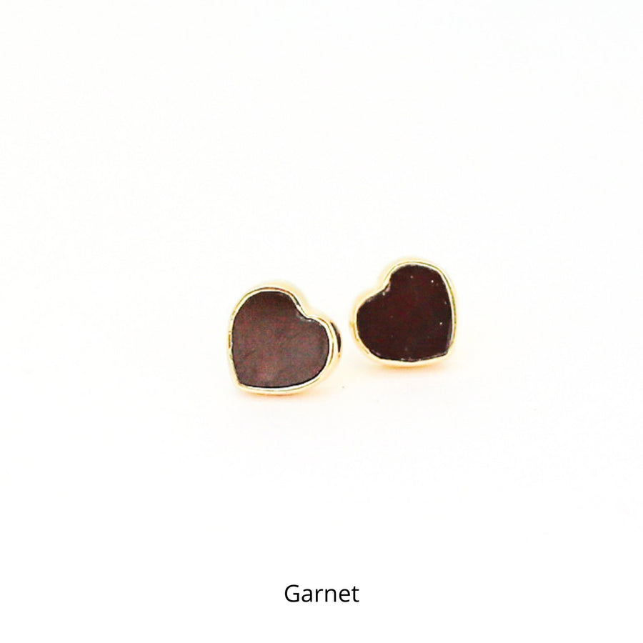 Mia Gemstone Heart Stud Earrings - Chocolate and Steel