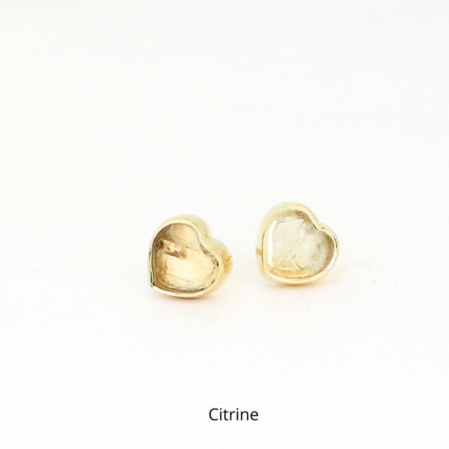 Mia Gemstone Heart Stud Earrings - Chocolate and Steel