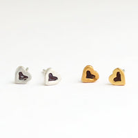Micro heart studs - Chocolate and Steel