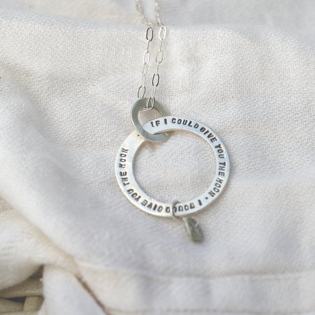 Moon Message Circle Necklace "If I could give you the moon, I would give you the moon" - Chocolate and Steel