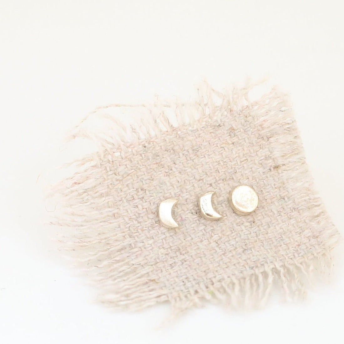 Moon Phase Trio - Full Moon, Crescent Moon Stud Earrings - Chocolate and Steel
