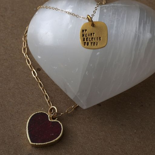 My Heart Belongs To You Square Pendant Necklace - Chocolate and Steel