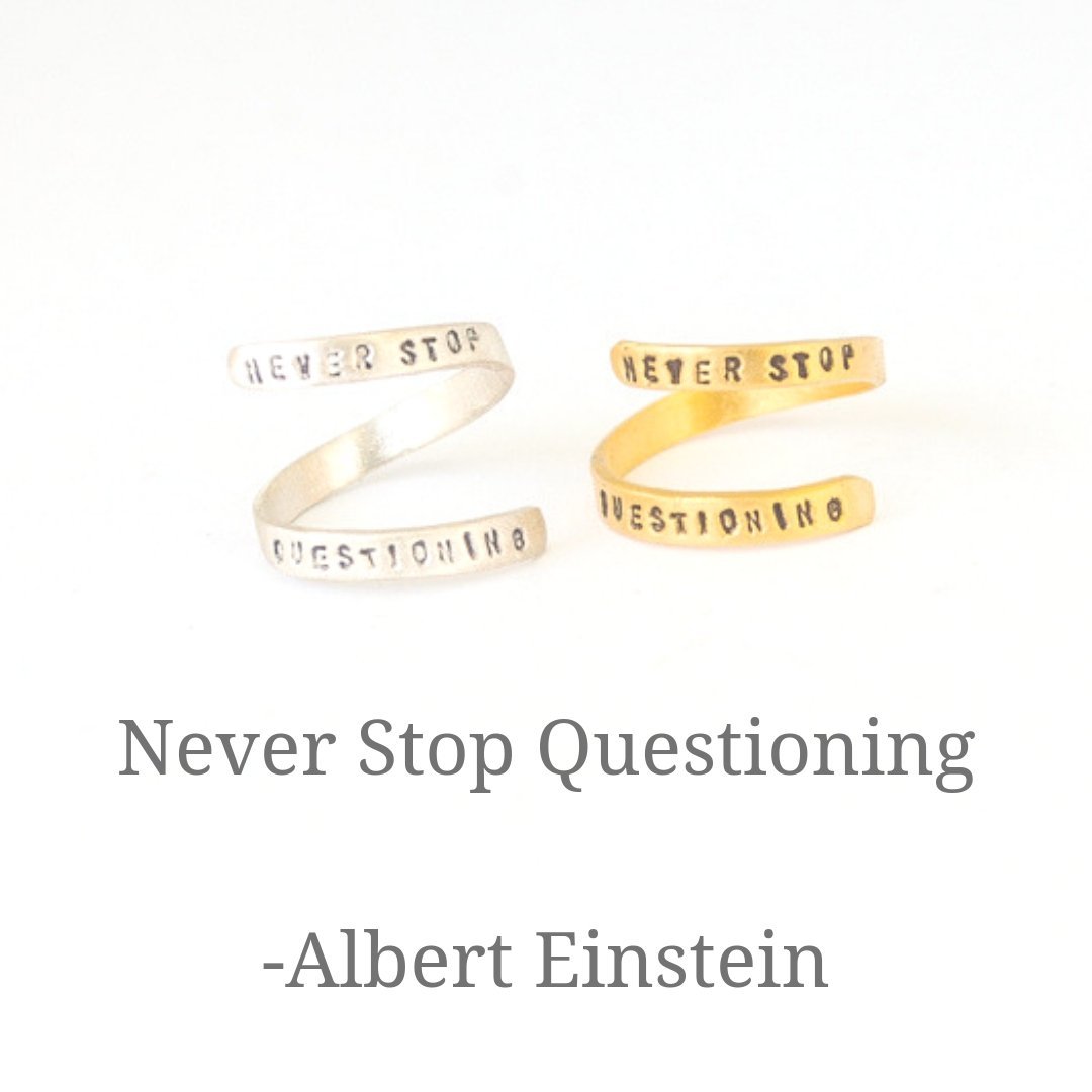 "Never Stop Questioning" - Einstein wrap ring - Chocolate and Steel