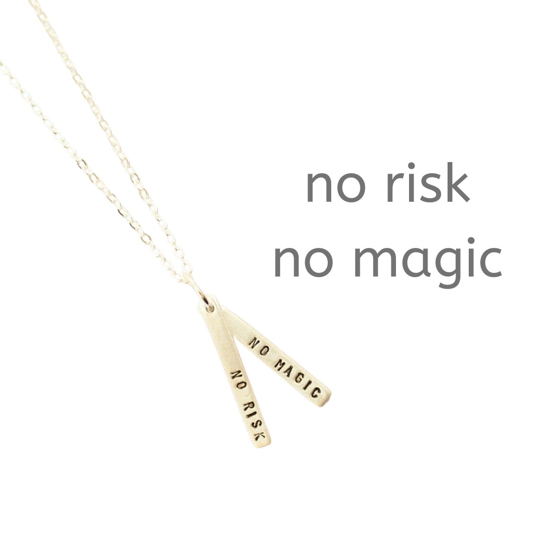 "No Risk No Magic" Quote Necklace - Chocolate and Steel