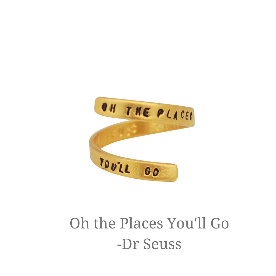 "Oh The Places You'll Go" -Dr Seuss Wrap Ring - Chocolate and Steel
