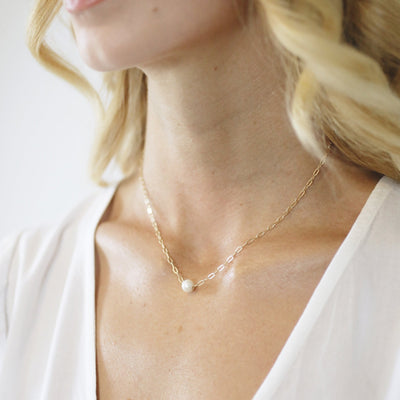 Pearl and Chain Necklace - Chocolate and Steel