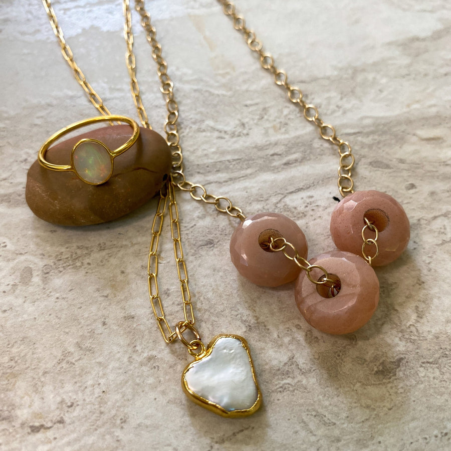 Pearl Heart Necklaces - Chocolate and Steel