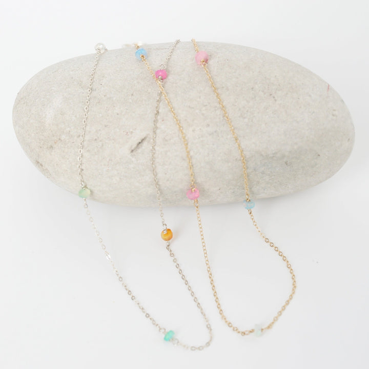 Rainbow Sprinkles Opal Necklace - Chocolate and Steel