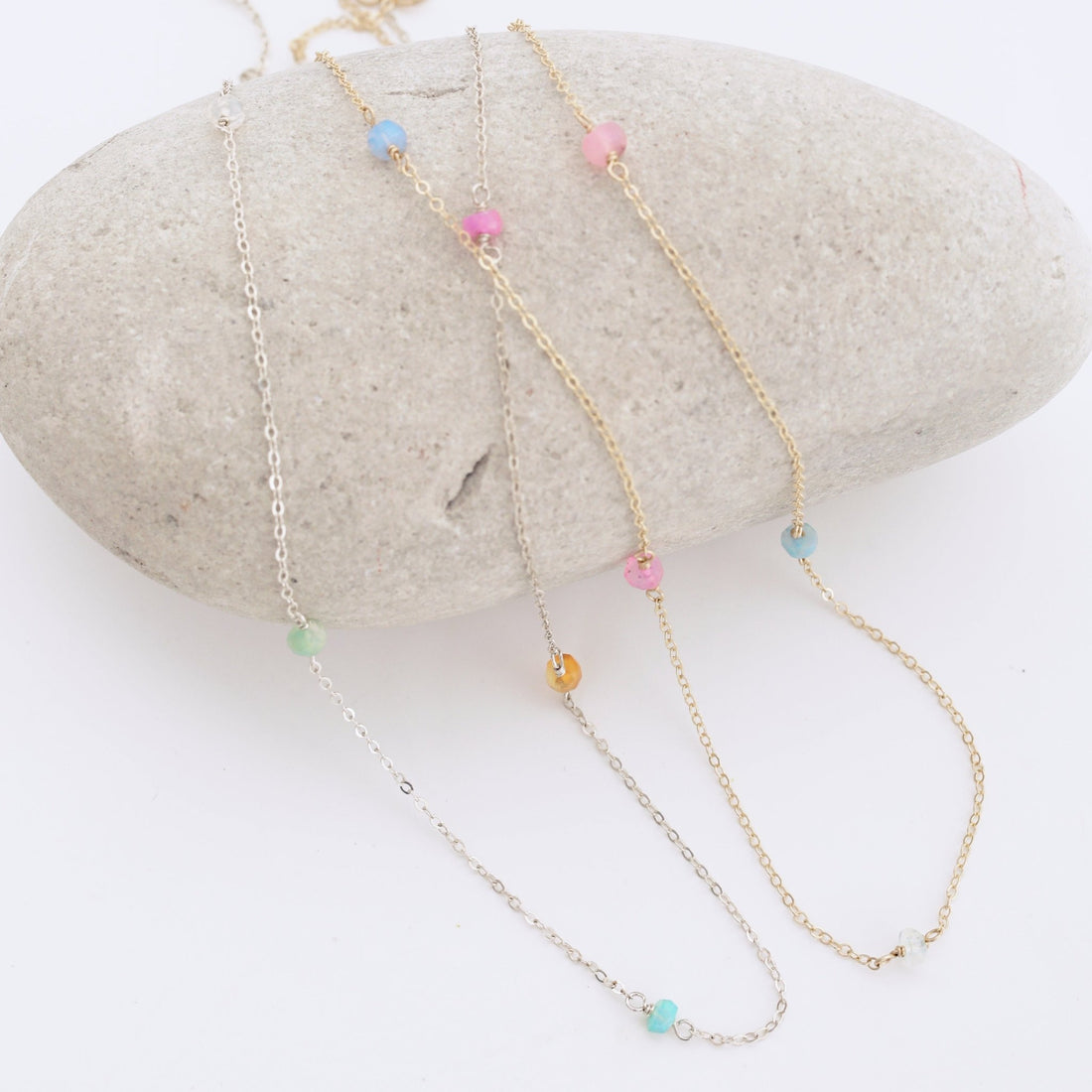 Rainbow Sprinkles Opal Necklace - Chocolate and Steel