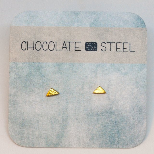 Sculpted Triangle Studs - Chocolate and Steel