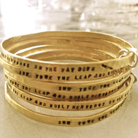 "She took the leap and built her wings on the way down" - three ring bangle - Chocolate and Steel