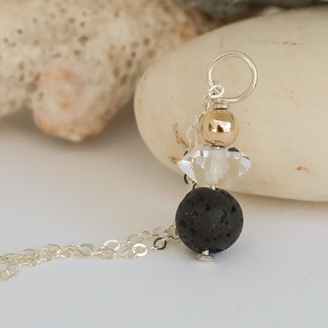 Stacking Stones Diffuser Necklace - Chocolate and Steel