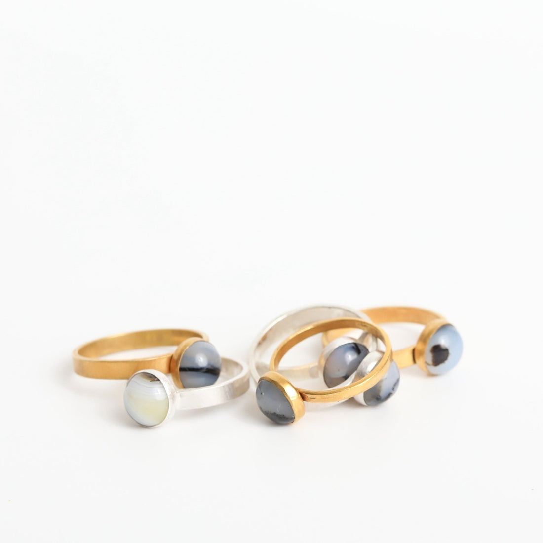 Sunshowers Dendritic Agate Stacking Ring - Chocolate and Steel - 14kt gold vermeil - 414faire - blue gemstone - Ring