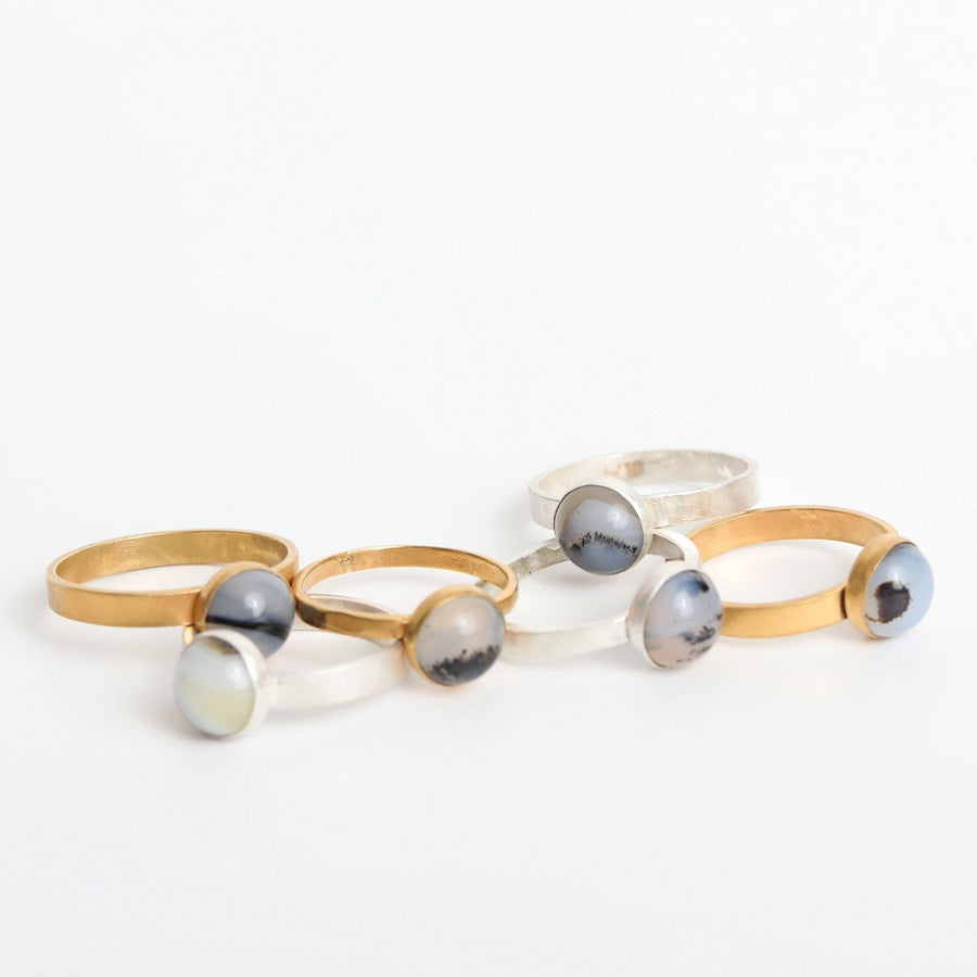 Sunshowers Dendritic Agate Stacking Ring - Chocolate and Steel - 14kt gold vermeil - 414faire - blue gemstone - Ring