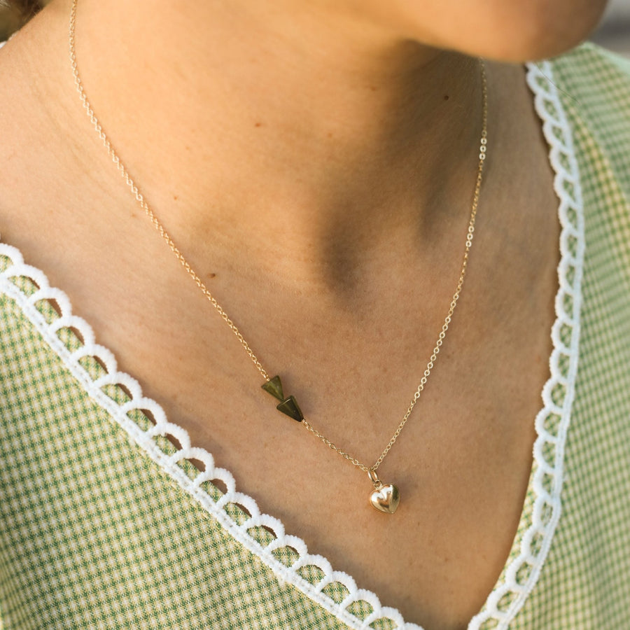 Talia Full Heart Necklace - Chocolate and Steel - 14kt gold vermeil - aquamarine - arrowhead -
