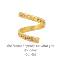 "The future depends on what you do today." - Mahatma Gandhi wrap ring - Chocolate and Steel