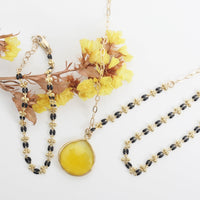 "The Malibu" Teardrop Gemstone Pendant Necklace - Chocolate and Steel