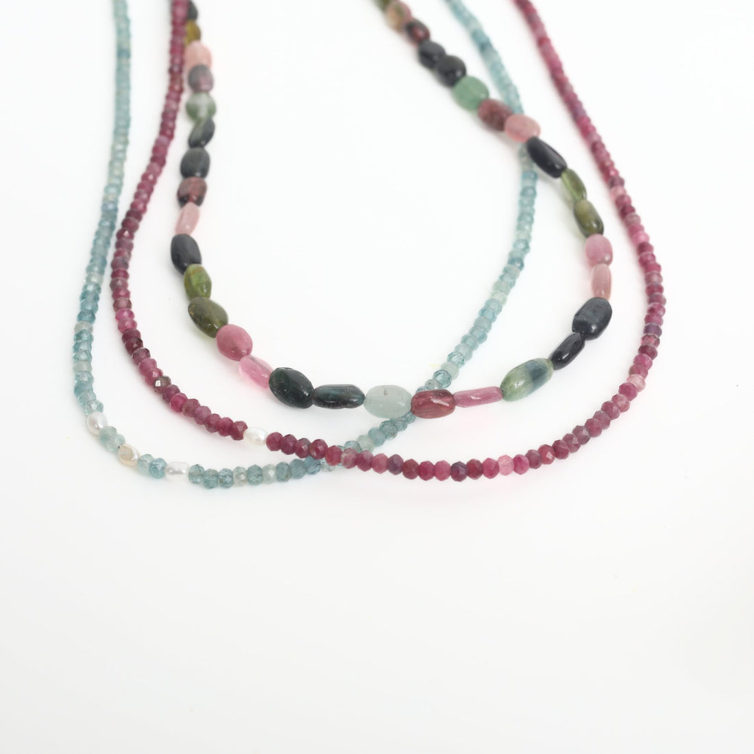 "The Poipu" Pebble Tourmaline beaded necklace - Chocolate and Steel