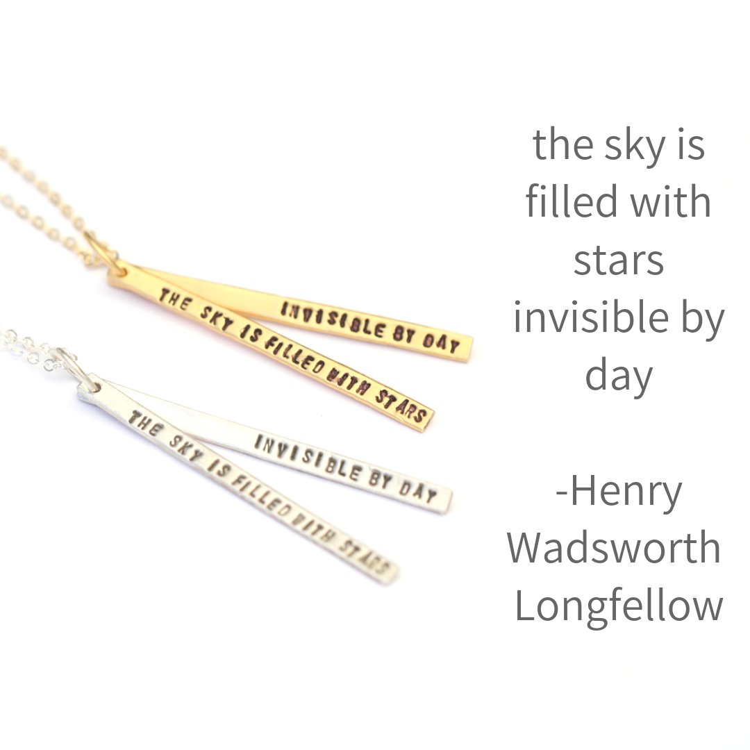 "The sky is filled with stars, invisible by day.” – Henry Wadsworth Longfellow quote necklace - Chocolate and Steel