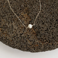 "The Small Pearl" Solitaire Freshwater Pearl Necklace - Chocolate and Steel