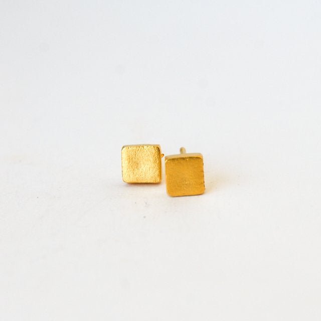 Thick Square Studs - Chocolate and Steel
