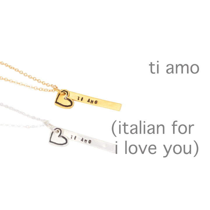 "Ti Amo" Italian for I love you quote necklace - Chocolate and Steel