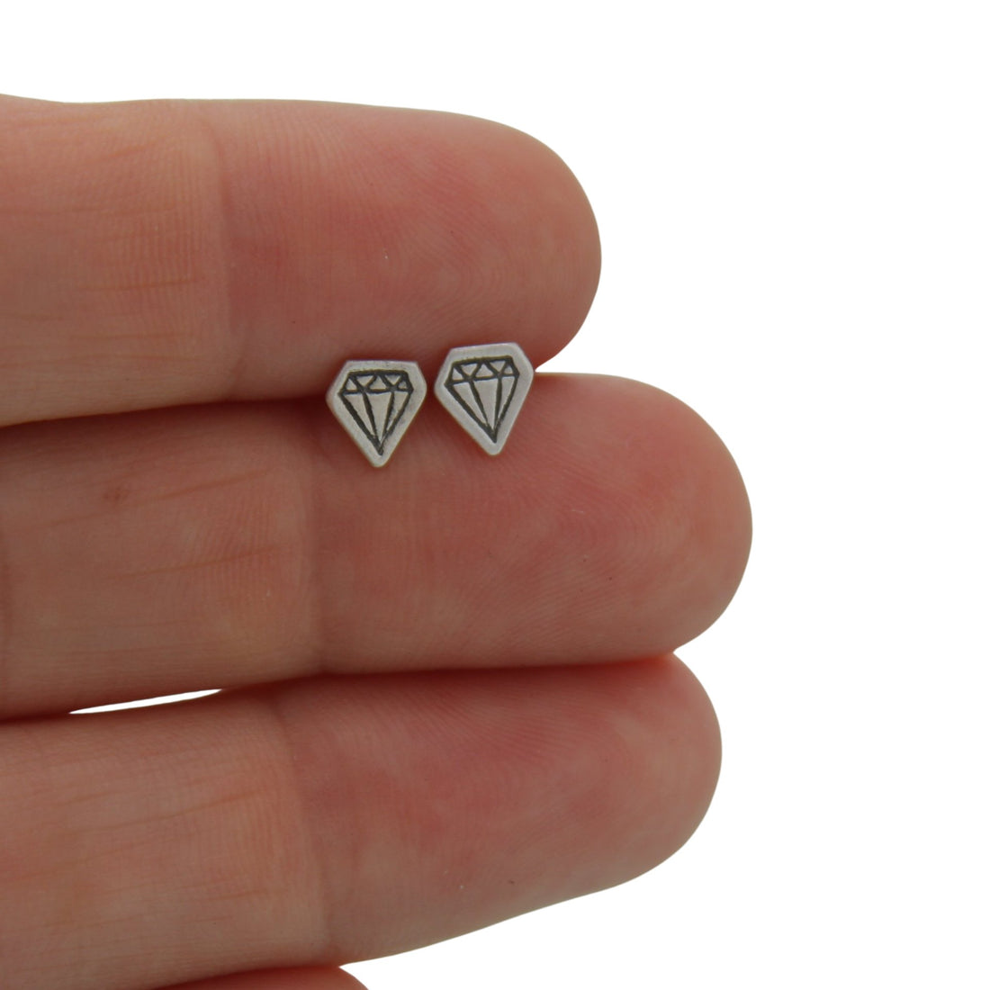 Tiny Illustrated diamond studs - Chocolate and Steel
