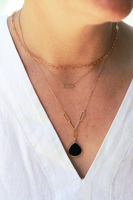 Tiny Mantra Choker Necklaces - Chocolate and Steel - accentnecklace - Best Sellers - breathe -