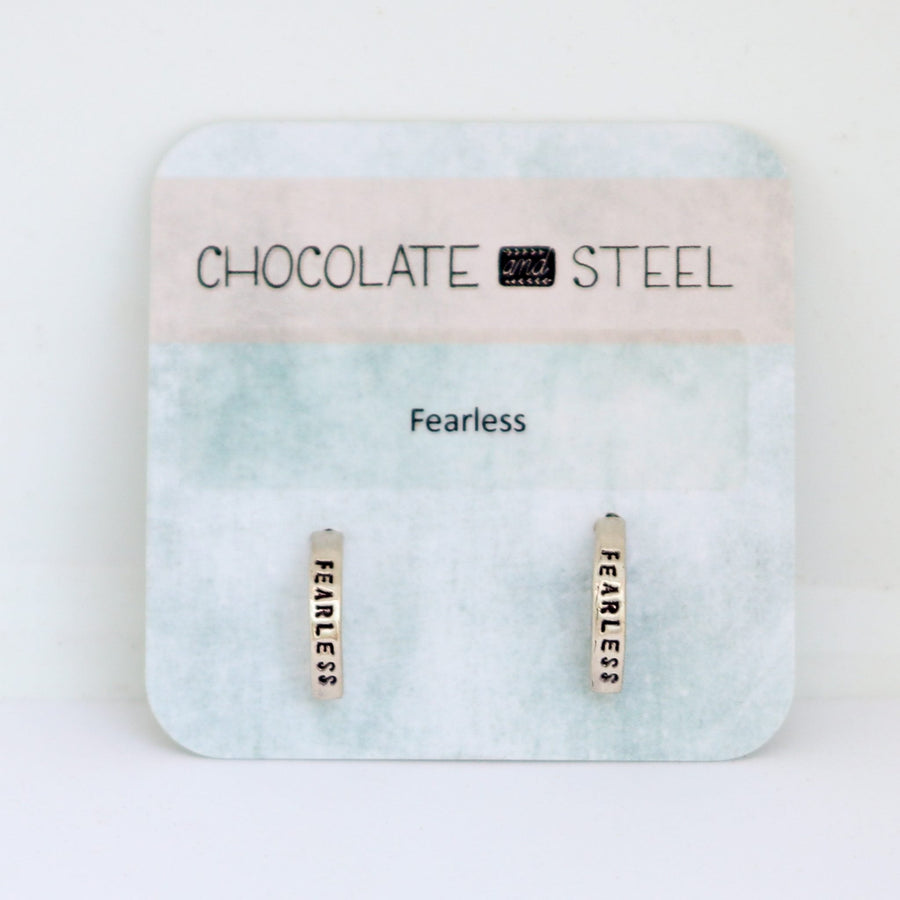 Tiny Mantra Half Hoops - Chocolate and Steel - 925 silver - artisanal - Best Sellers -