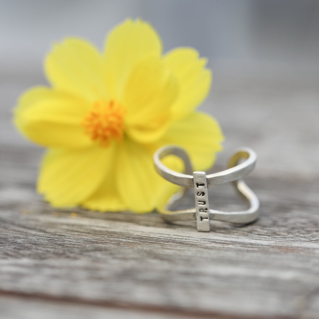 Tiny Mantra Rings - Chocolate and Steel - 925 silver - Adjustable - adjustable ring -