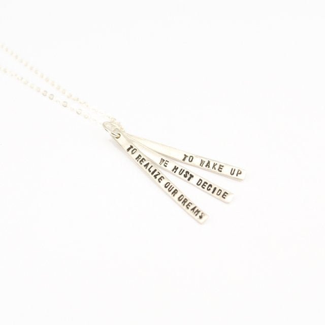 "To realize our dreams we must decide to wake up." -Josephine Baker quote necklace - Chocolate and Steel