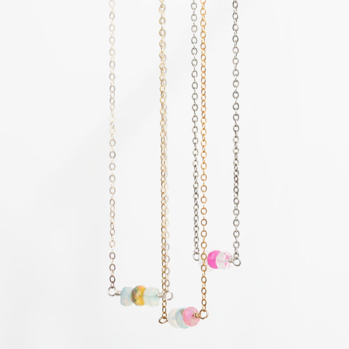 Trio of Sprinkles Opal Necklace - Chocolate and Steel