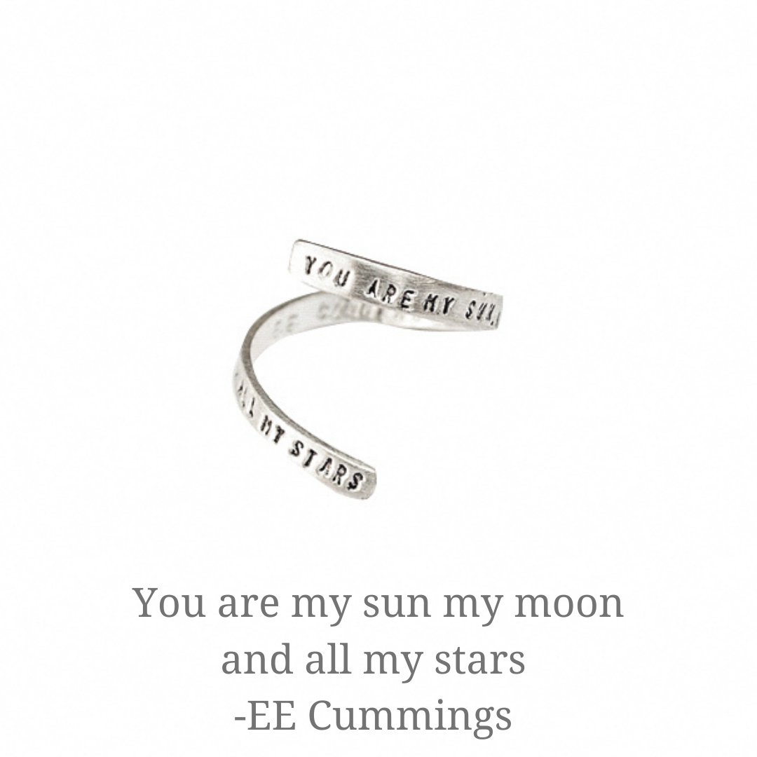 "You Are My Sun My Moon and All My Stars" -EE Cummings Wrap Ring - Chocolate and Steel