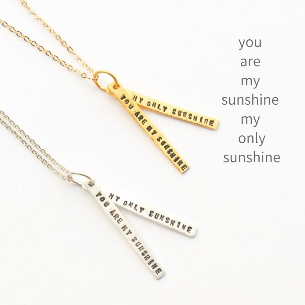 "You Are My Sunshine My Only Sunshine" Quote Necklace - Chocolate and Steel